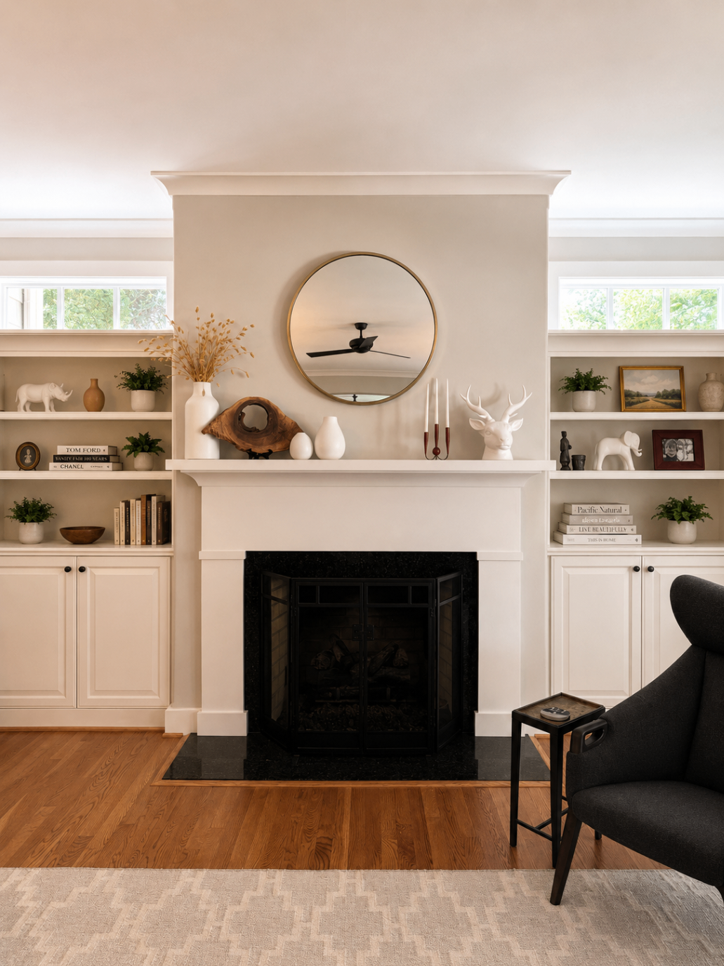 Craftsman fireplace styling and built-in millwork